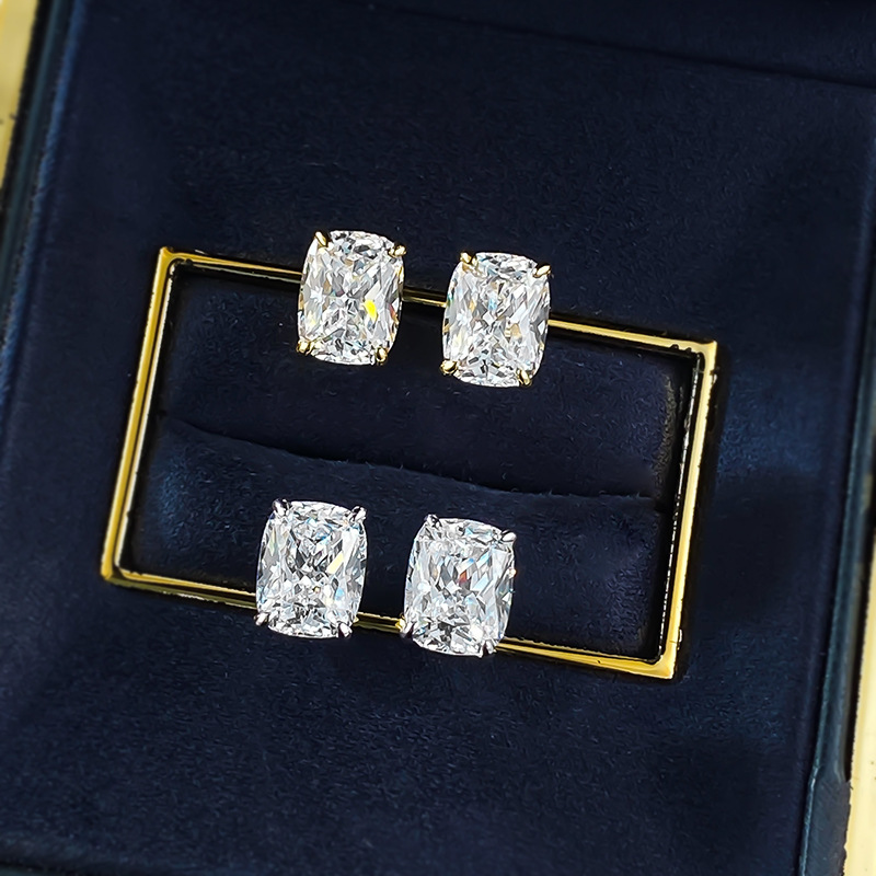 3CT Lab Moissanite Diamond Luxury Jewelry Genuine 100% 925 Sterling Silver Cushion Shape Soiltaire Gemstones Elegant Party Women Wedding Stud Earring 