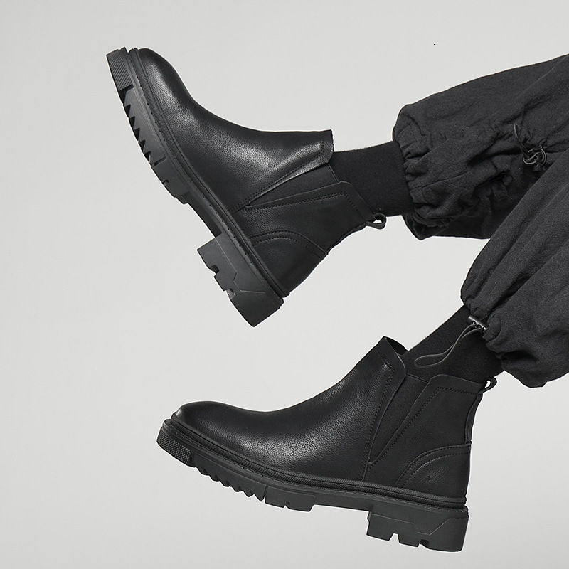 Autumn Winter Single Shoes Martin British Style Slip-On Low-Cut Men's Leather Chelsea Boots S52-H