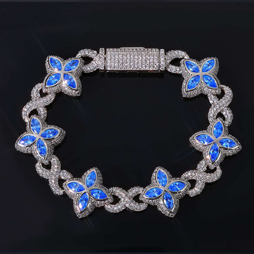 Mens Hip Hop 8 shaped Chain Cuban Bracelet Embellished with Four - leaf Clover Zircon Ideal for Street Style Party Bling