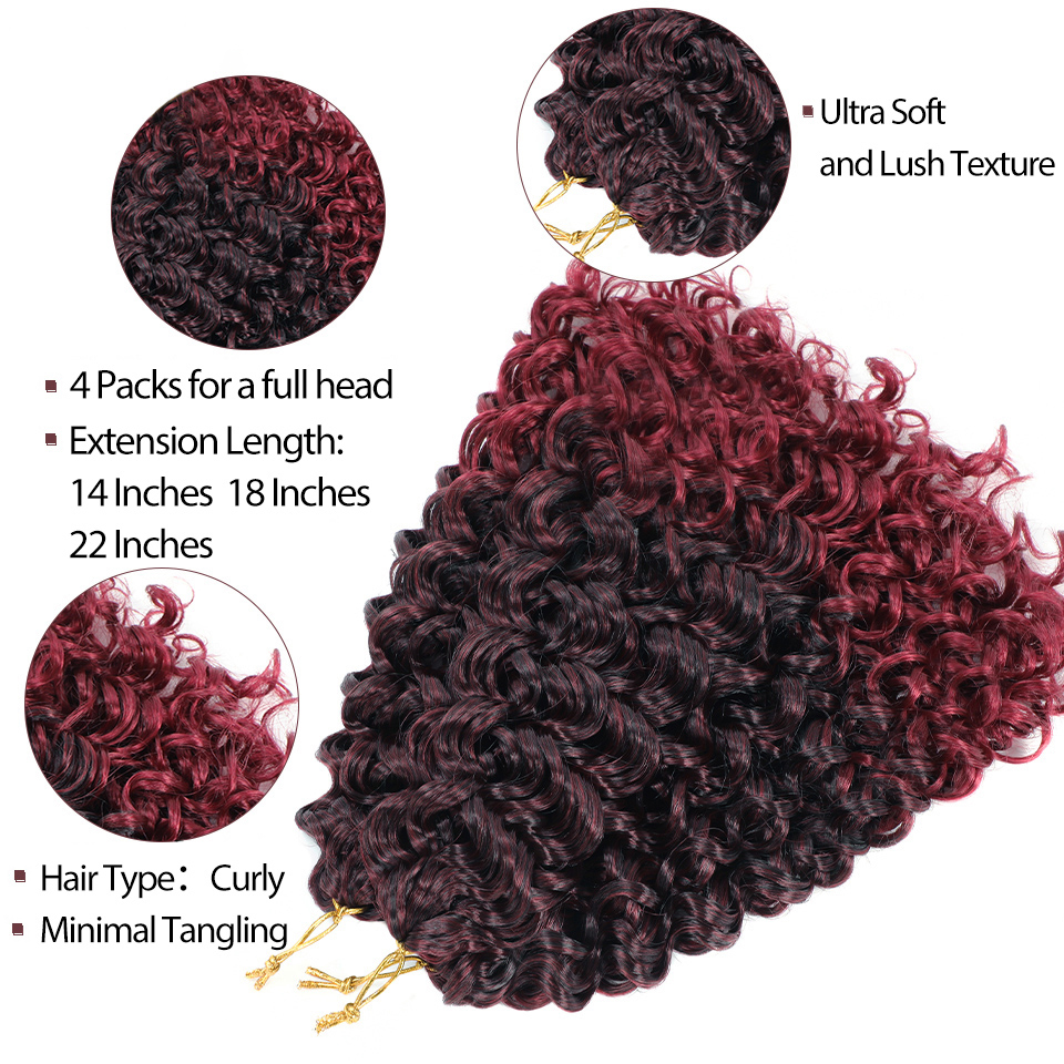 Deep Wave Bohemian Style Synthetic Hair Extension - 18 Inch Ombre Color Crochet Bundles 1pcs
