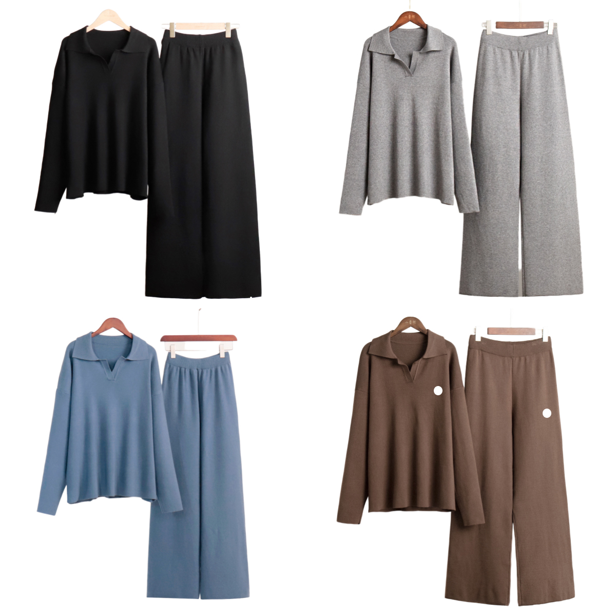 Hot sale Women Sweater Yoga Outft Suits Two Piece Autumn Winter Polo Neck Knitted Pullover Wide Leg Pants Jogger Suit Gym Tracksuit