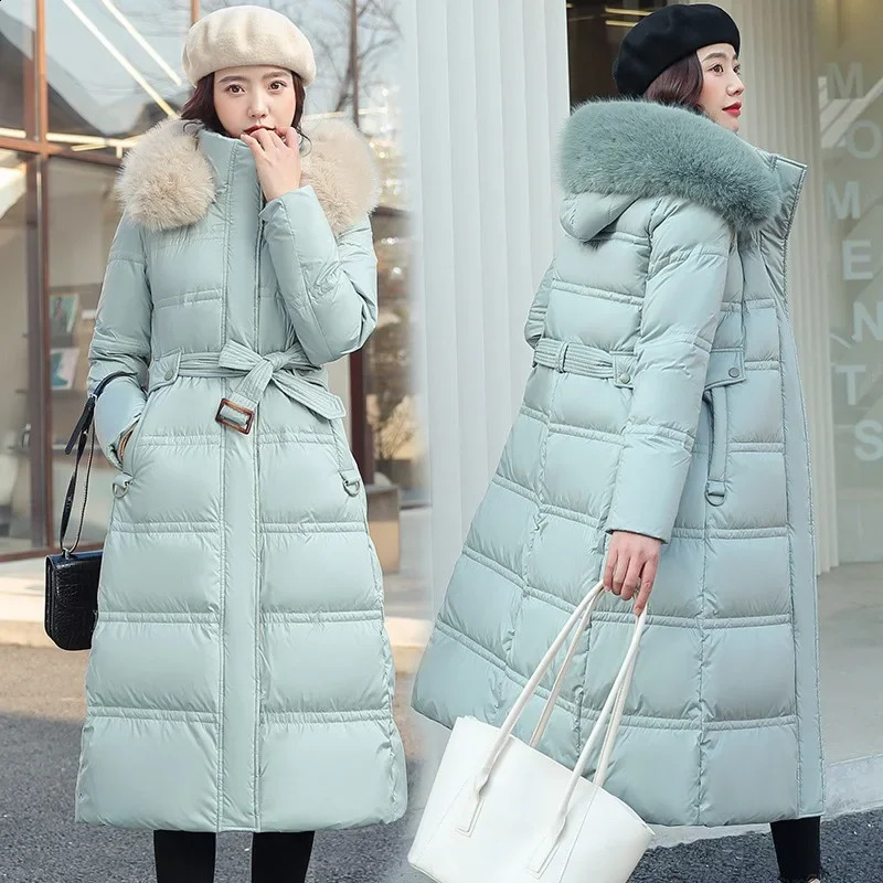 2025 Winter Down Cotton Parkas Jacket Womens XLong Faux Fur Collar Padded Thick Loose Large Size 250827