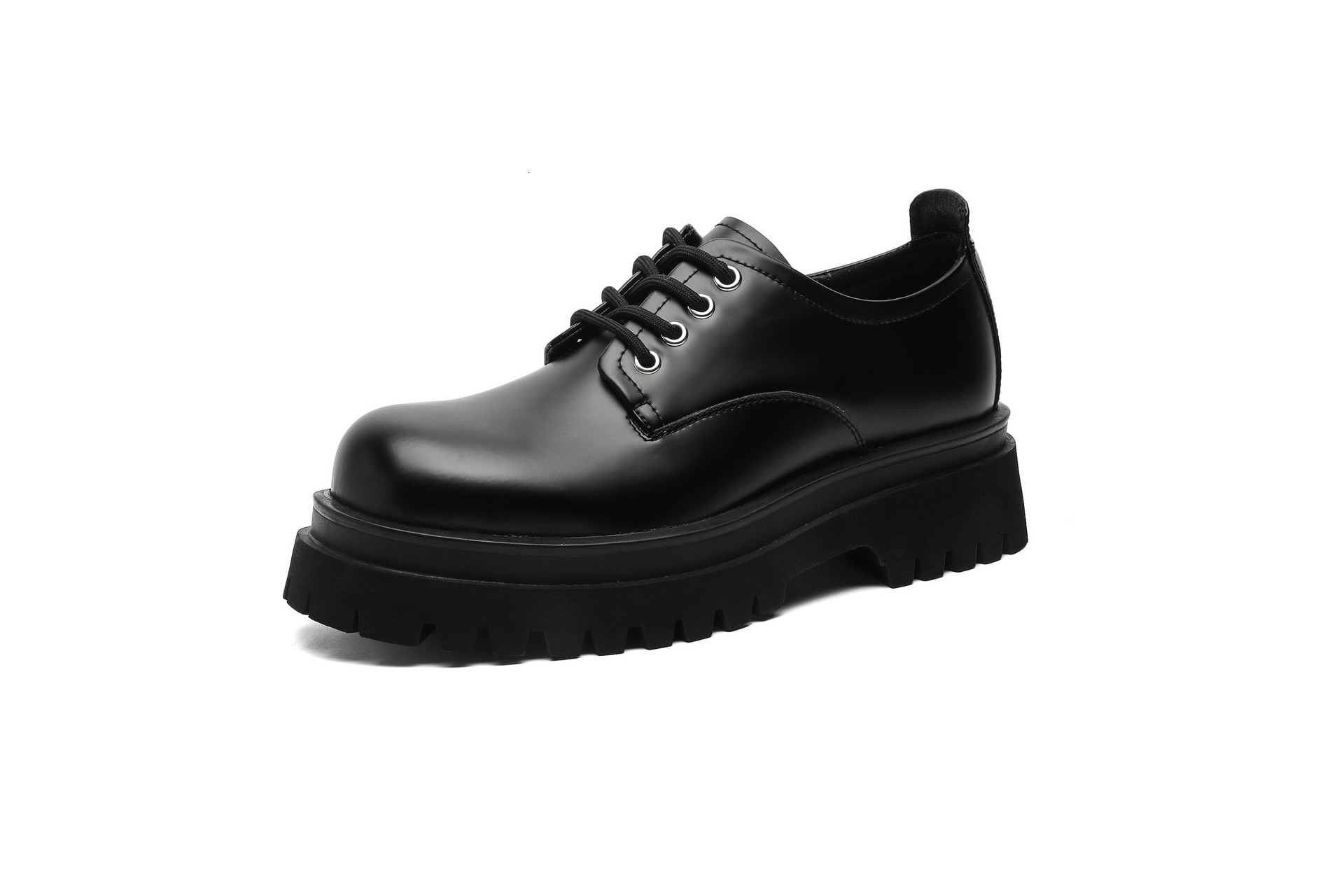 Derby for Men High-End British Style Formal Round Thick Sole Height-Increasing Big Toe Small Leather Shoes