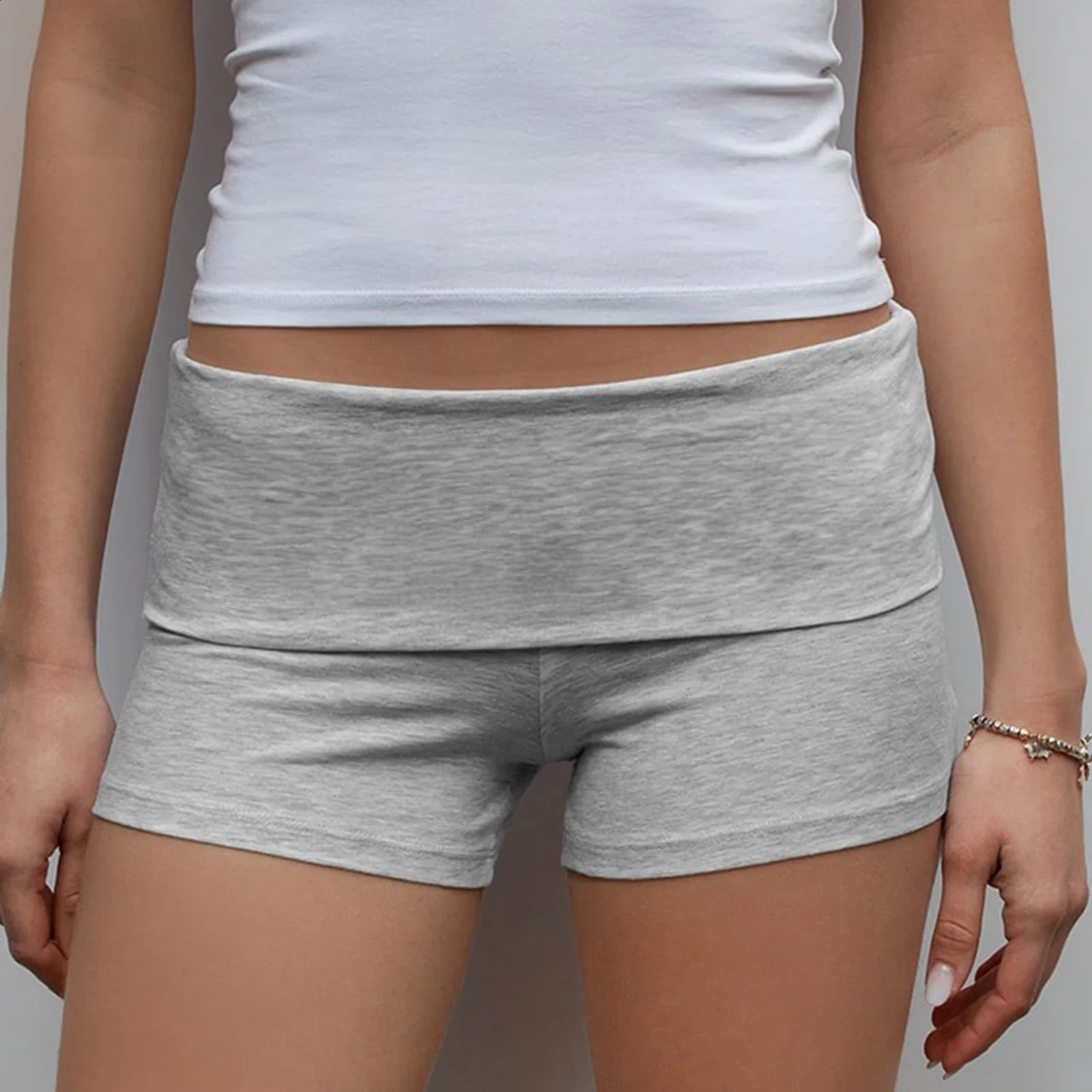 Summer Slim Yoga Shorts Women Casual Solid Color Fold Over Low Waist Lounge 250828