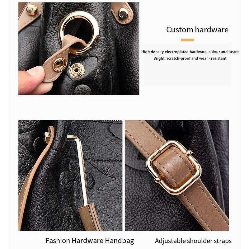 Women's Handbag, High-End Emed Tote Large-Capacity Bucket Water- Mother-In-Law Bag, Fashionable Shoulder Crossbody Bag