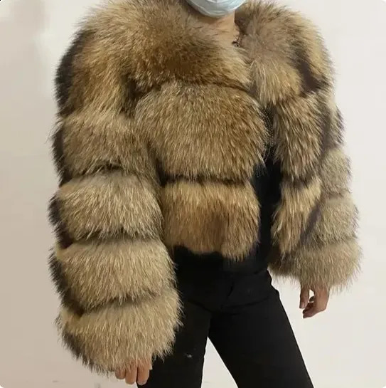 Women Raccoon Fur Jacket Autumn Winter Faux Fur Fox Coats Short Coat Jackets Furry Outerwear Elegant Thick Warm Coats 250827