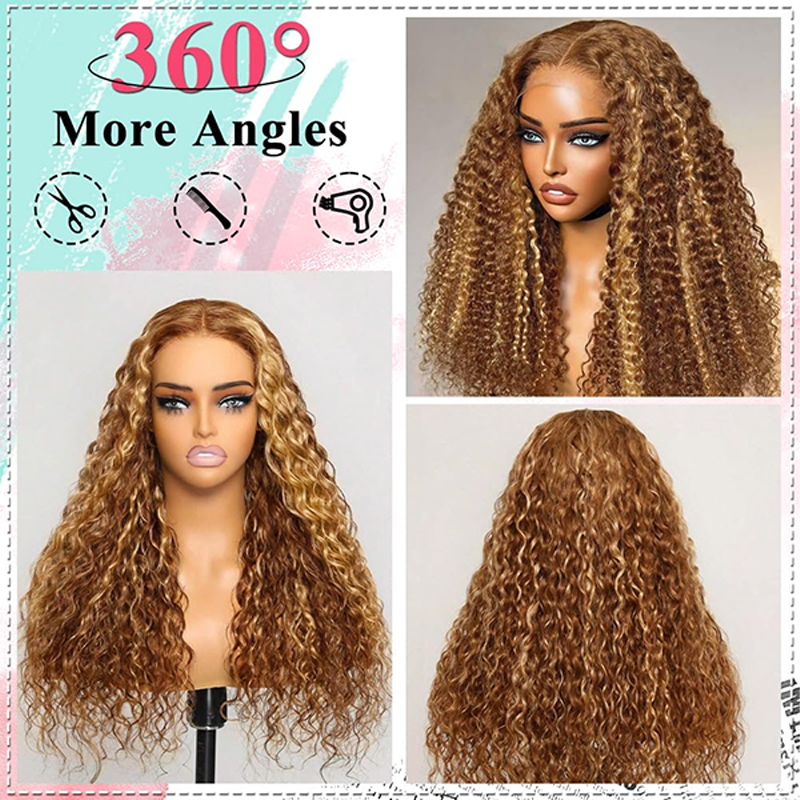 Eulisi 13*6 HD Transparent Lace Frontal Wigs for Women Glueless Pre Plucked Lace Front Wig P4 27 Water Wave Honey Blonde Wig