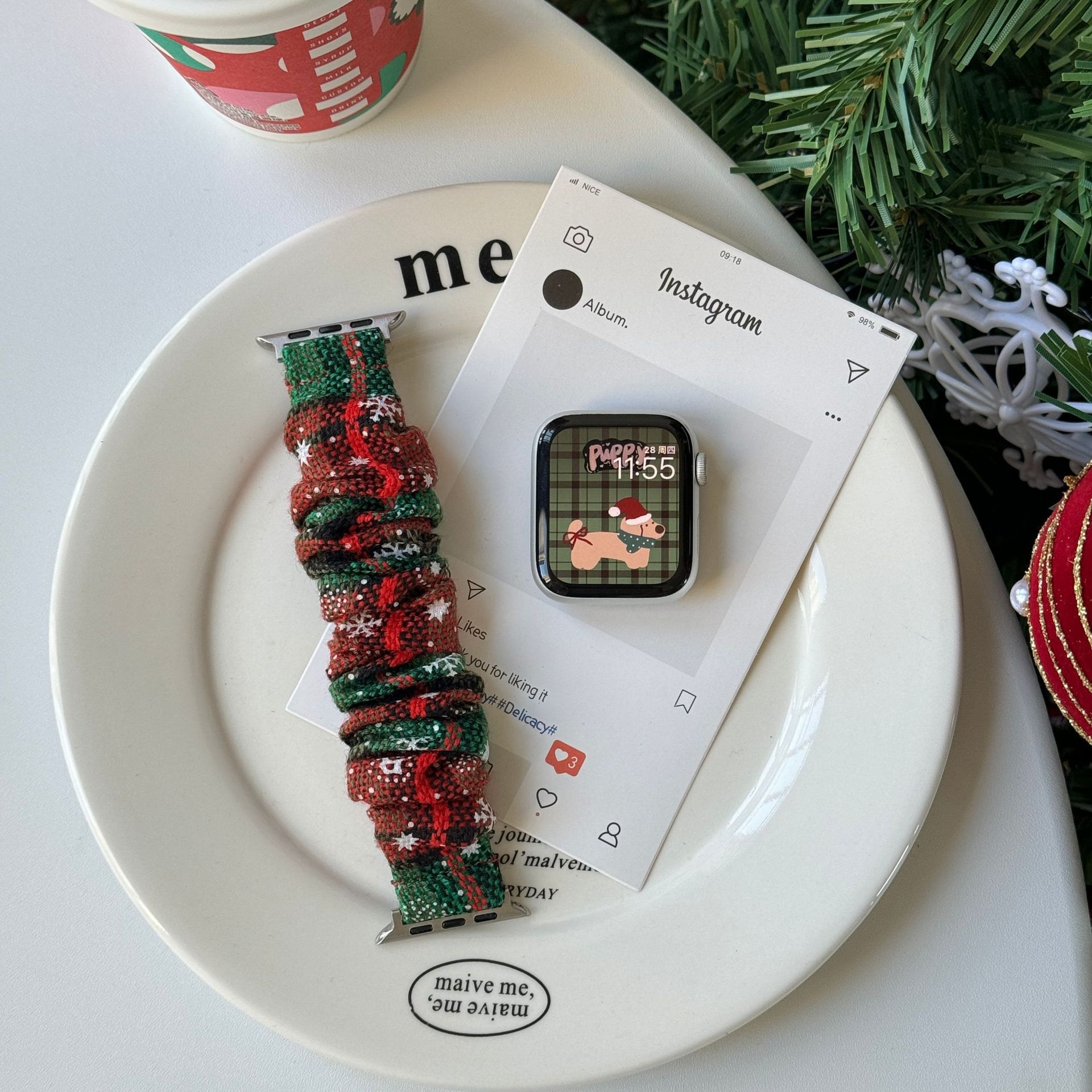 Christmas Chessboard Plush Large Intestine Pattern Suitable Strap Apple Strap 38mm 40mm 41mm 42mm 44mm 45mm 46mm iWatc Series Luxury Designer