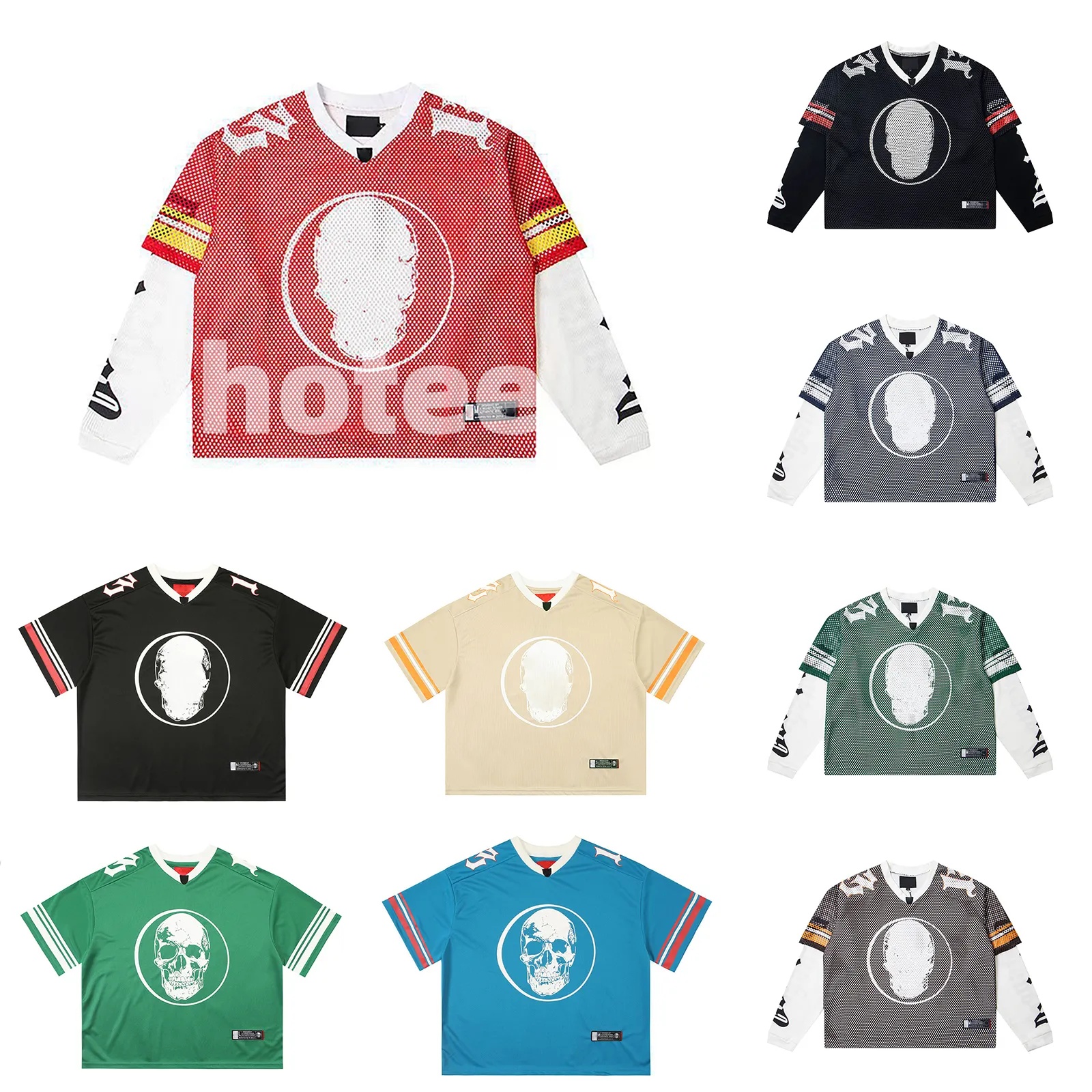 2025 Men's Designer T Shirt Letter Skull Print Mesh Soccer Jersey Graphic Tee Vintage Hip Hop Loose Breathable Sports