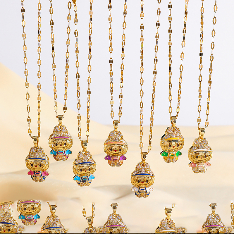 Cute Cartoon Labubu Pendant Necklace for Women: Stylish Versatile, Exquisite Collarbone Chain Retro Trendy Pendant Neckpiece, Light Luxury Fashion Gif