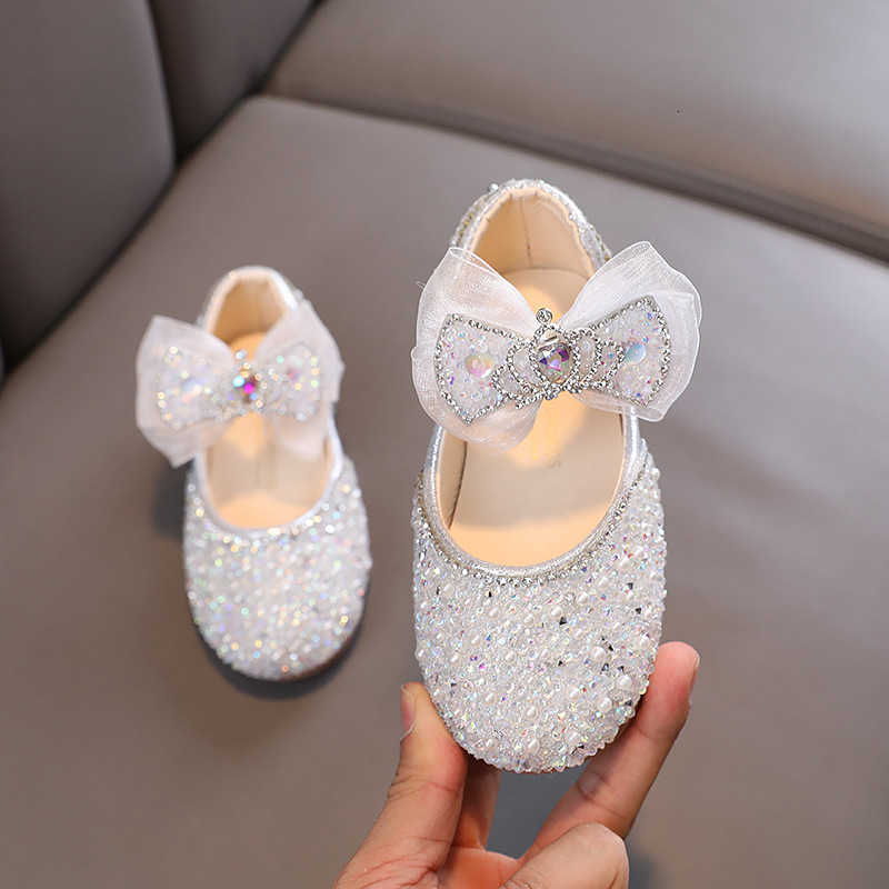 2025 New Korean-style Girls' Princess Shoes - Little Girl Princess Ribbon Baby Water Crystal Single Shoes Leather Shoes X250129