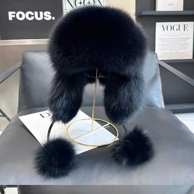 Fox Fur Lei Feng Hat for Women Slimming Ski Hat ParentChild Furry Hat Autumn and Winter Ear Protection Warm Fur Snow Hat L250827