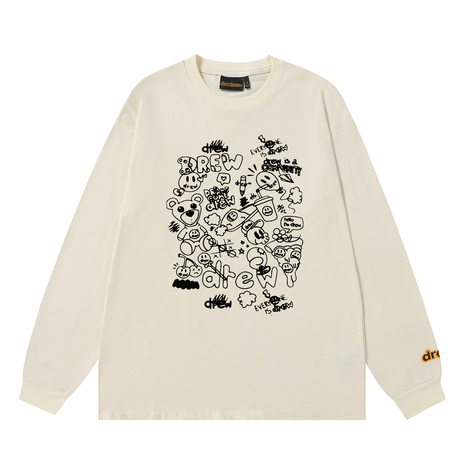 Drew House New drew Cartoon bear T Shirt Men's and Women's Long Sleeve Tshirt Designer Luxury