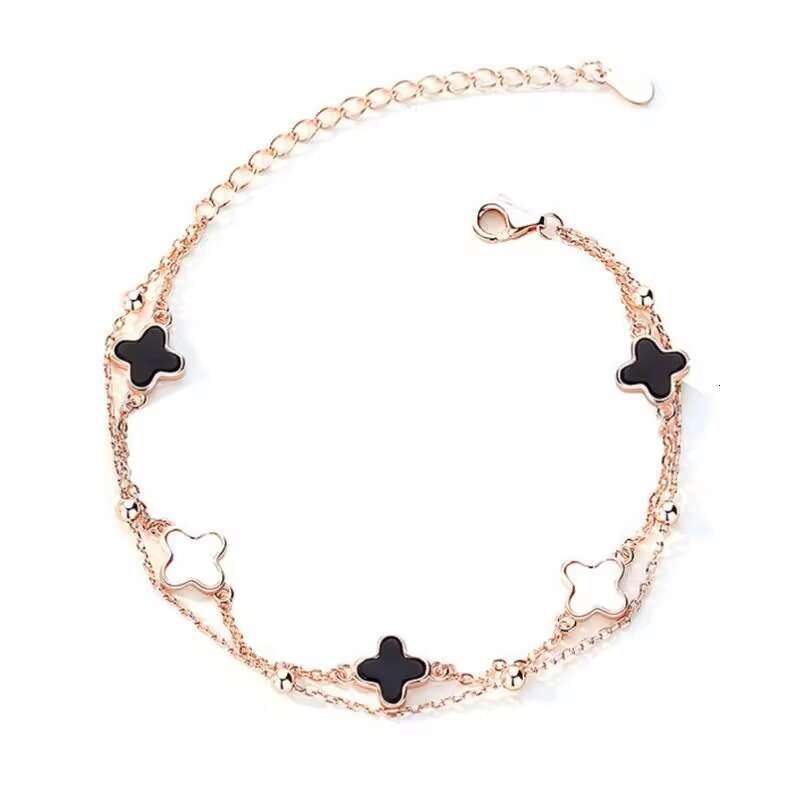 Sier Four-Leaf Clover Bracelet for Women, Light Niche Exquisite 2025 New High-Value Student Party Birthday Gift