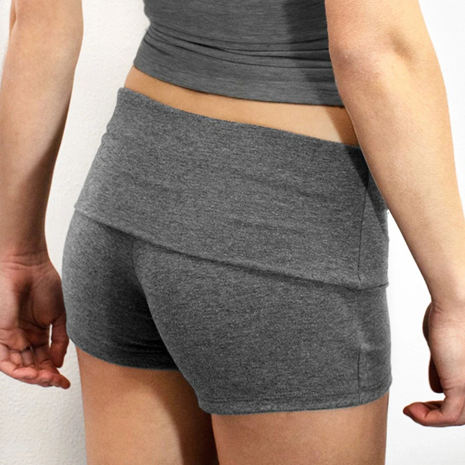 Summer Slim Yoga Shorts Women Casual Solid Color Fold Over Low Waist Lounge 250828
