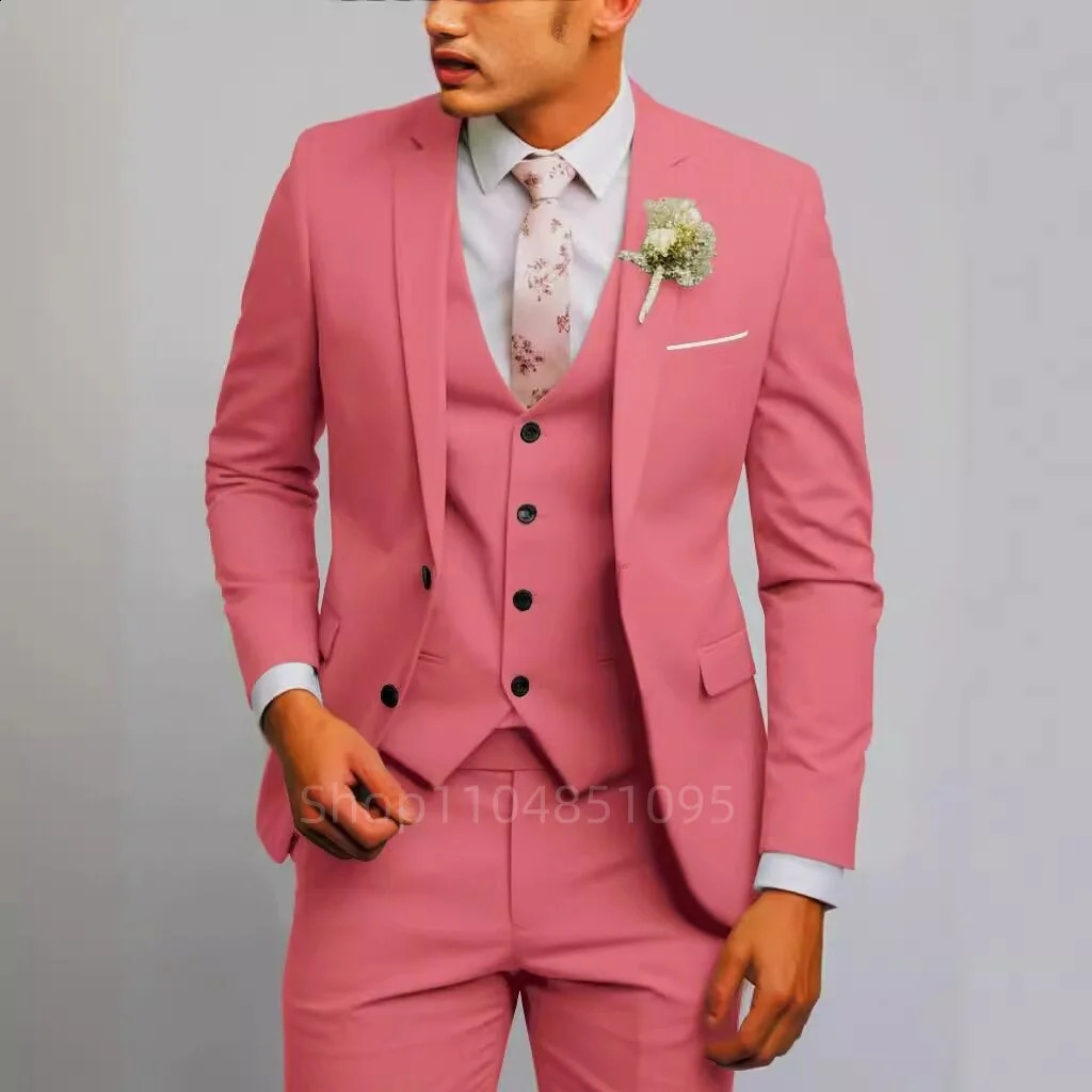 Matcha Green Suits for Men Slim Fit Wedding Tuxedos Fashion Mens Blazer Vest Pants 3 Pieces Foraml Business Suits Sets 250828