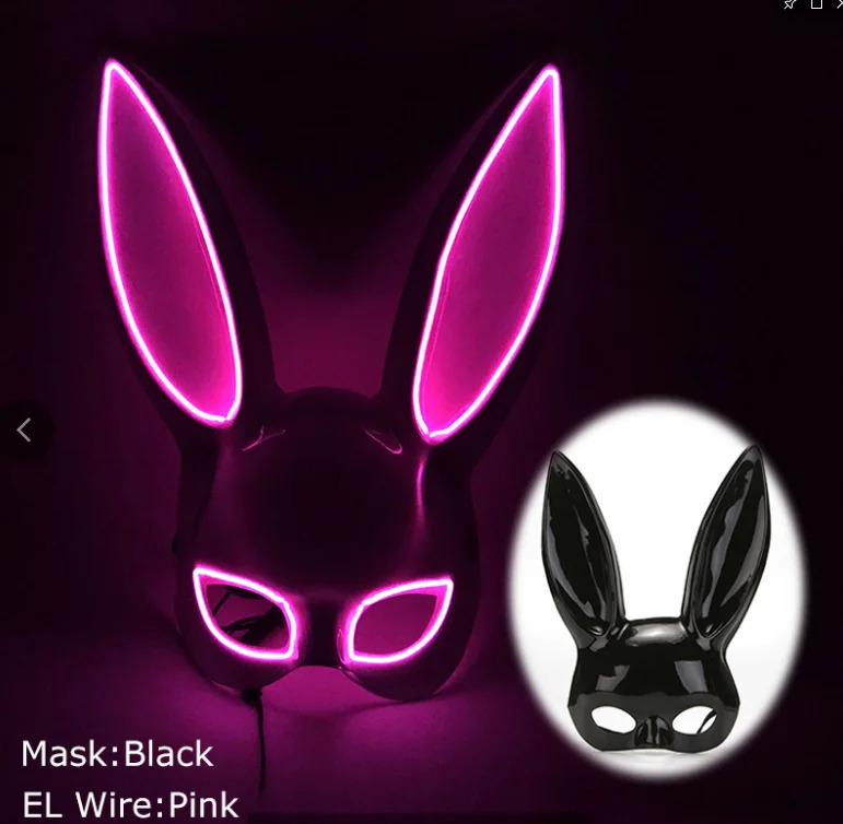 Sexy Rabbit Black Mask Luminous Half Face cute bunny mask for man women Bar Nightclub Waiter costume 250820