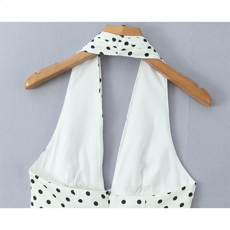 YENKYE French Style Retro Polka Dot Deep V Halter Dress Women Sexy Backless Aline Slim Sweet Elegant Mini Dresses Summer Robe 250827