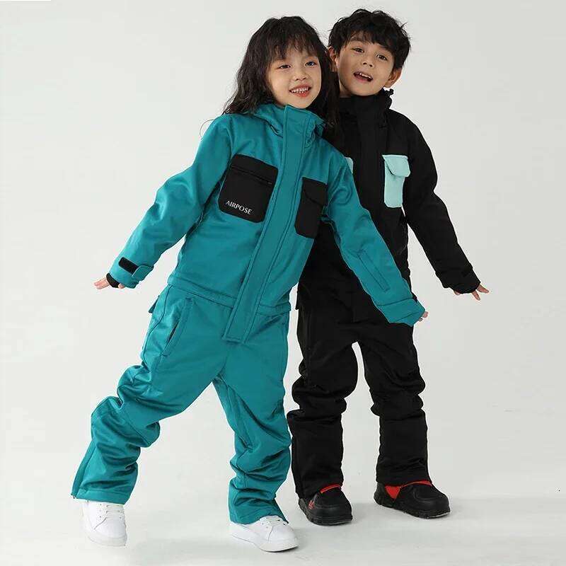 Warm Girl Boy Ski Overalls Winter Children One Piece Snow Suit Snowboard Kids Jumpsuit Mountain Sport Teeange Skiing Set Clothes