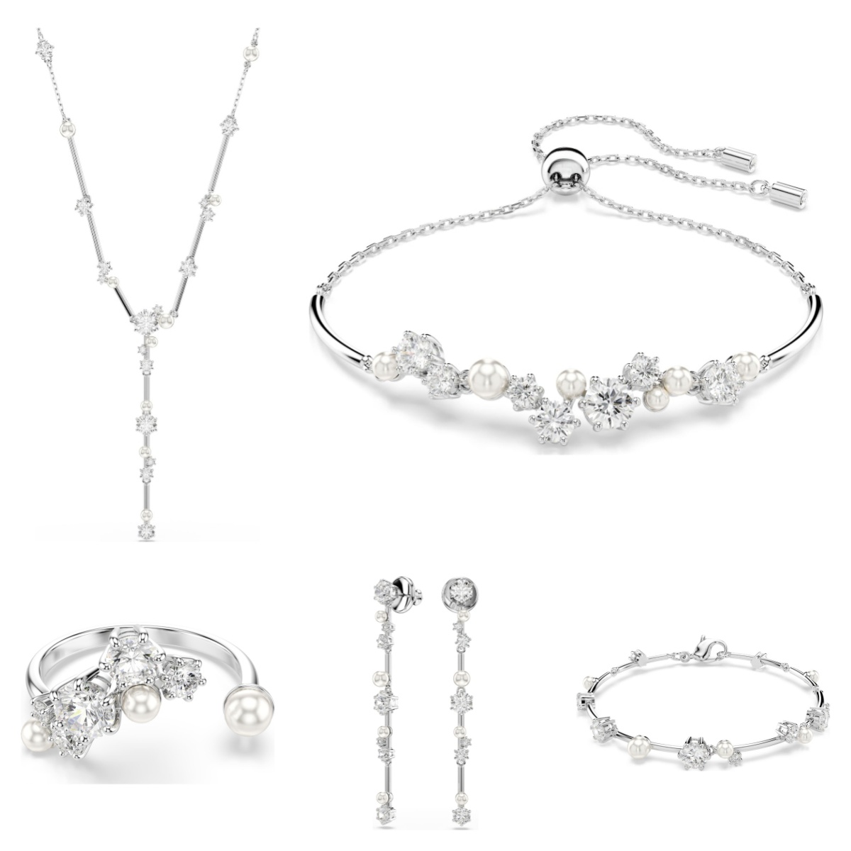 luxury white austria crystal pearl choker necklace bracelet bangle earrings for women shining diamond silver bangles bracelets necklaces tassel earring jewelry