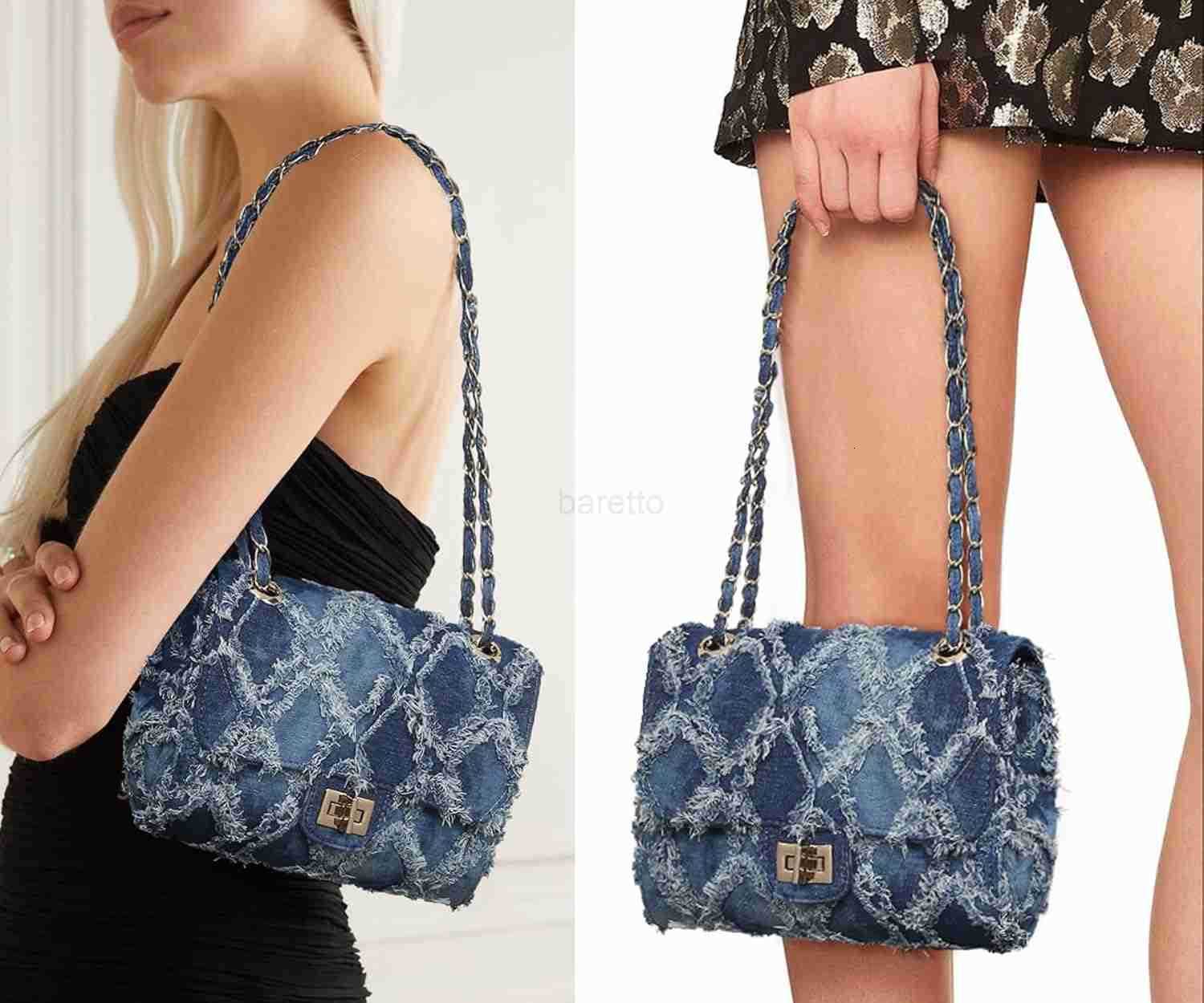 Small Shoulder Bags Quilted Crossbody Distressed Jean Denim Purse Evening Bag Clutch Handbag with Chain Strap M250828
