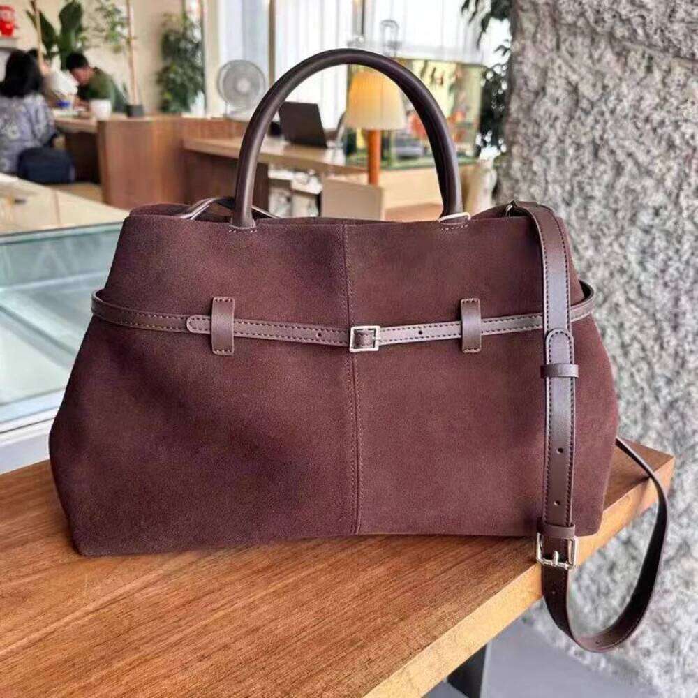 New Blogger Recommend Big Deep Red Office Commuter Tote Thick Chamois Women's Handbag Matte Suede Leather Female Shoulder Bag