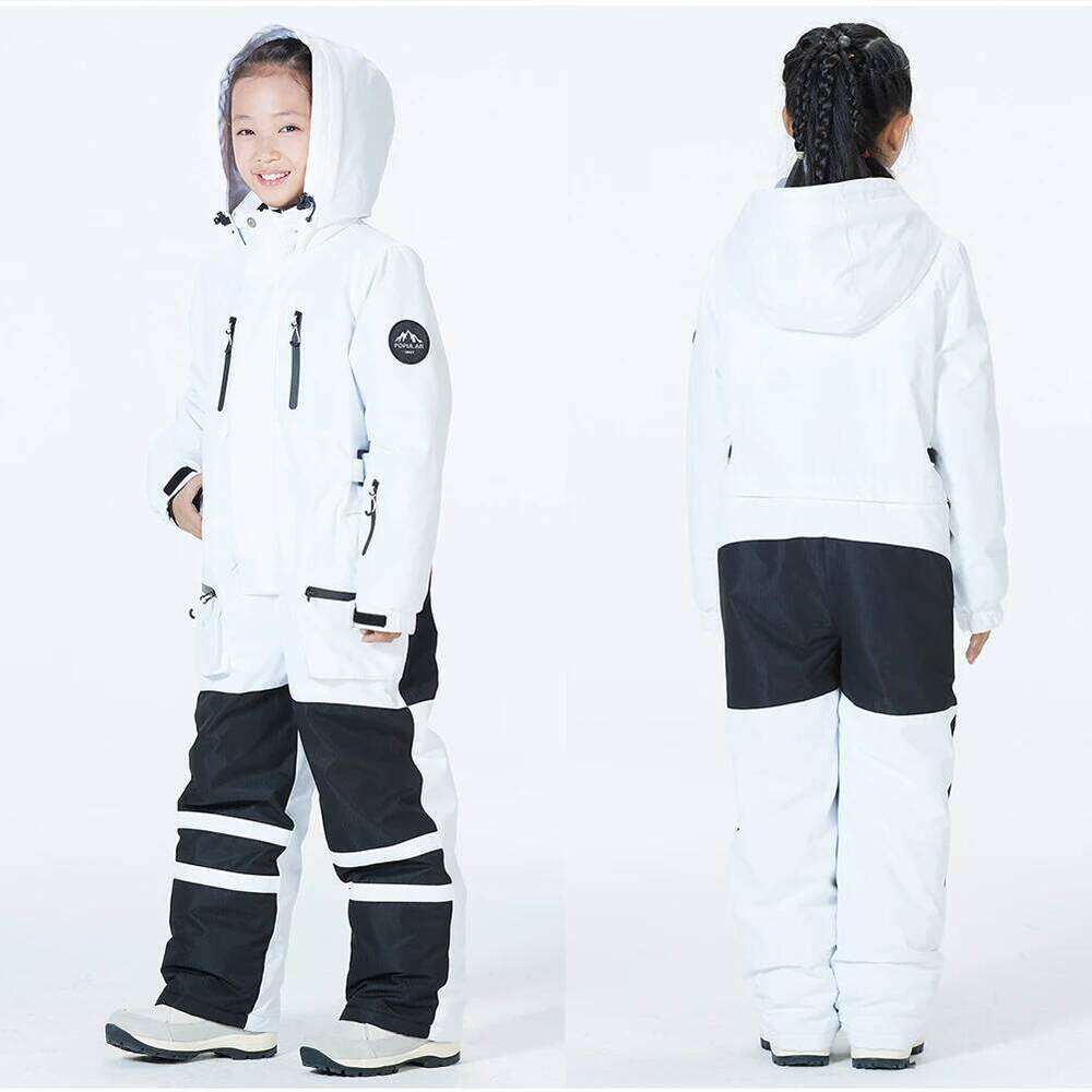 One-Piece Girls Snowboarding Suits Boys Hooded Windproof Warm Skiing Clothes Kids Winter Skiwear Thick Conjoined Snowwear