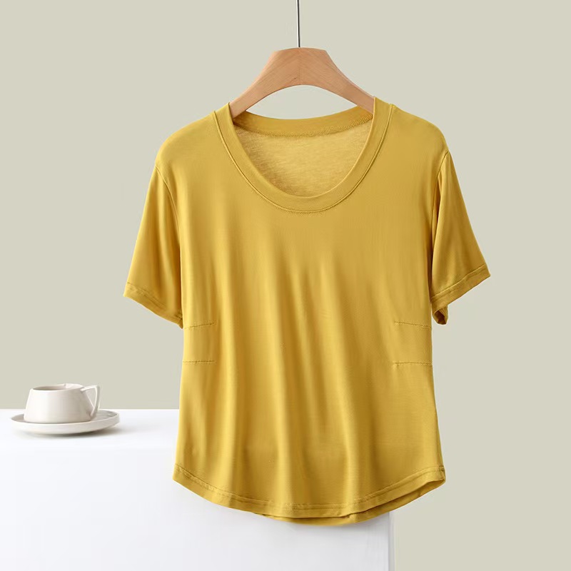 K2177 Cotton short-sleeved T-shirt for women in summer, Korean style, round neck, slim fit, pleated design, comfortable and breathable
