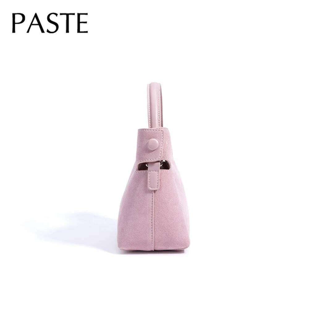 Exquisite And Unique Design Handbag Simple Style Pink Orange Color Small Tote Matte Real Suede Cow Leather Women Shoulder Bag