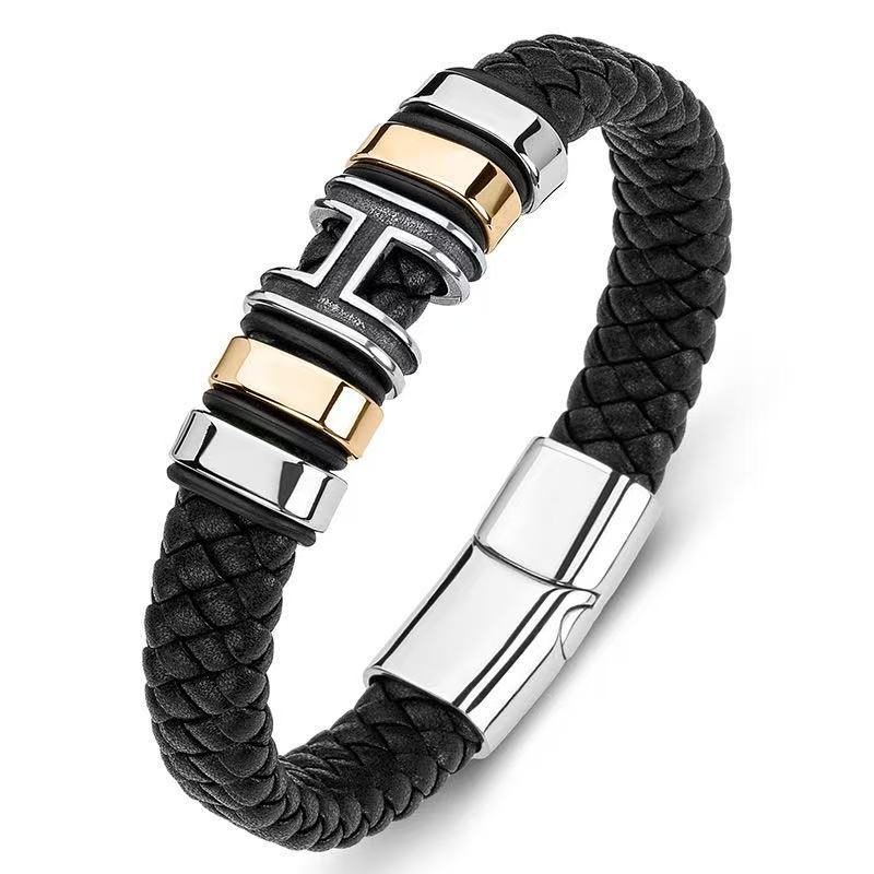 Men's genuine leather bracelet with H-letter magnet buckle jewelry