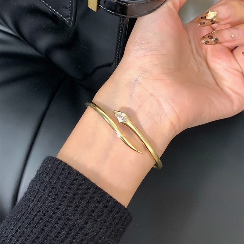 Bracelet Silver Toned Snake Shaped Cuff Bracelet Marquise Cut CZ Accent at Head Edgy Allure for Fashion Forward or Bold Looks Striking Jewelry Accesso
