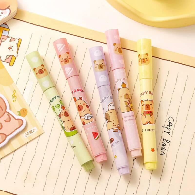 6Pcs/Set Cute Cartoon Capybara Highlighter Writing Smooth Quick-Drying Pen