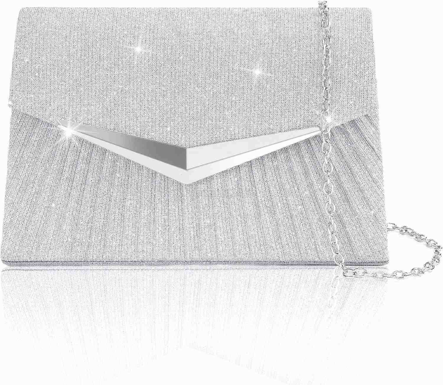 Womens Evening Handbags Sparkly Pleated Evening Purse Elegant Sequins Clutch for Wedding Formal Cocktail Party Z25909