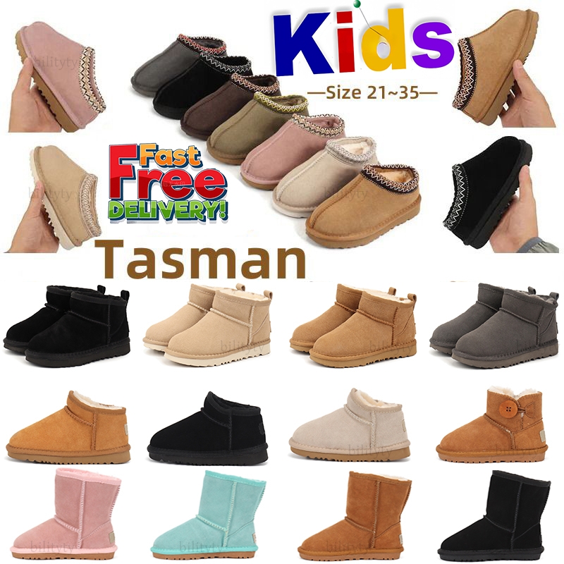Free Shipping Tasman kids boots Tazz Slippers Designer Mini Bow booties Platform Short boys Fur Sand Black children Toddlers baby girls Winter Suede Snow Boot 21-44