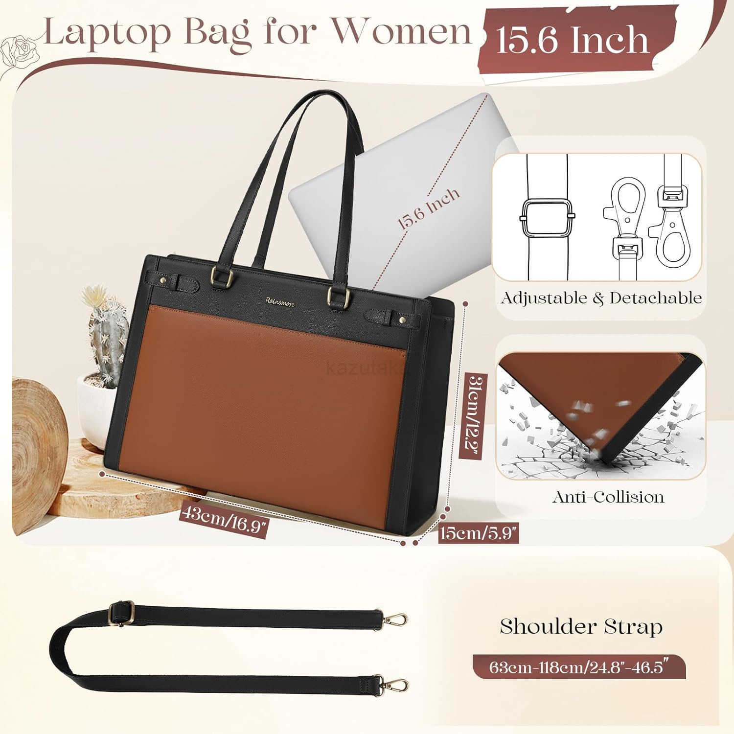 Laptop Bag for Women 156 Inch PU Vegan Leather Work Tote Bag Waterproof Womens Briefcase Designer Computer Bags for Office Teacher College Travel Larg