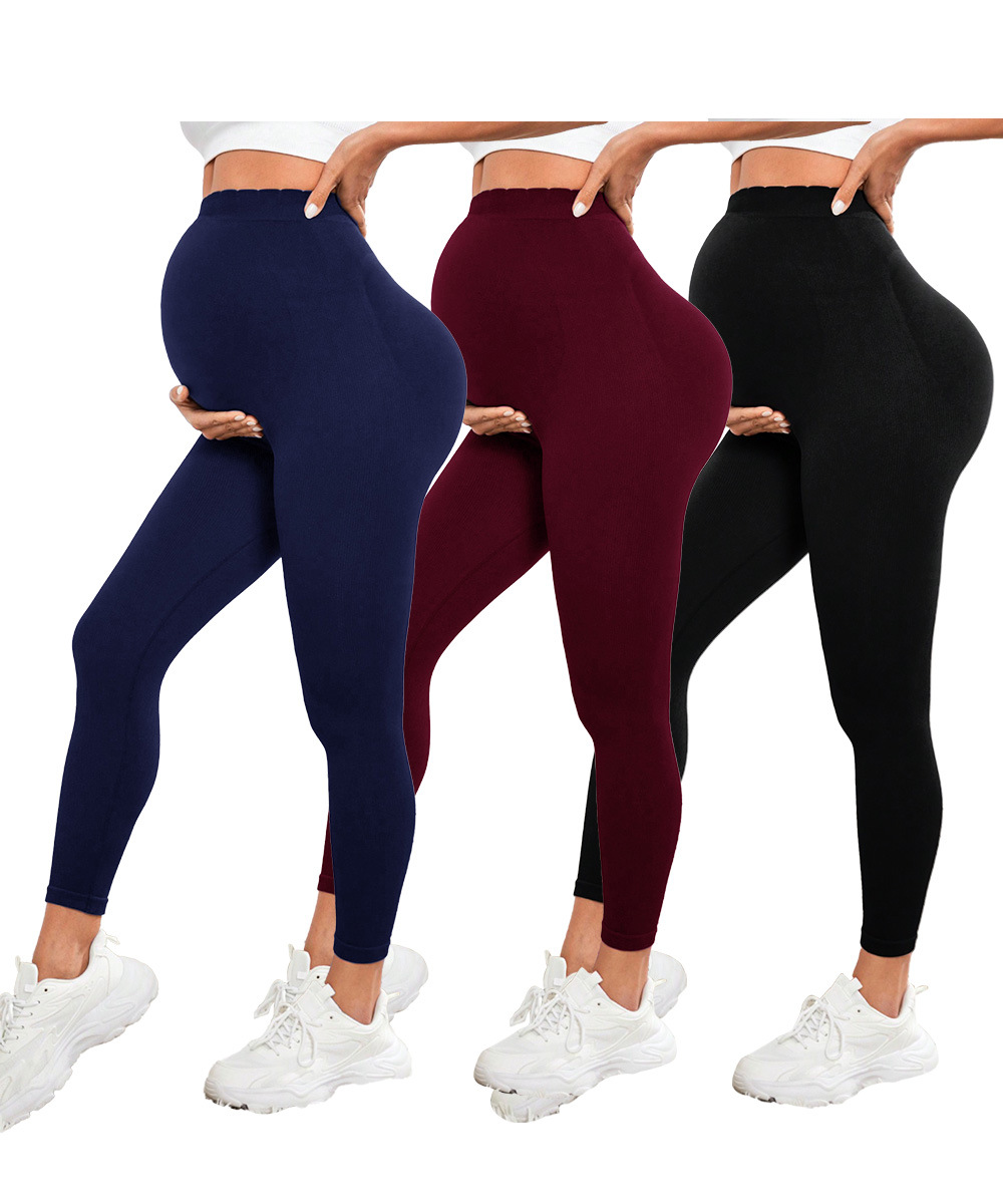 Solid Color Maternity Pants For Pregnant Women, High Waist Belly Support Trousers,Soft Workout Activewear Yoga Pregnancy Pants