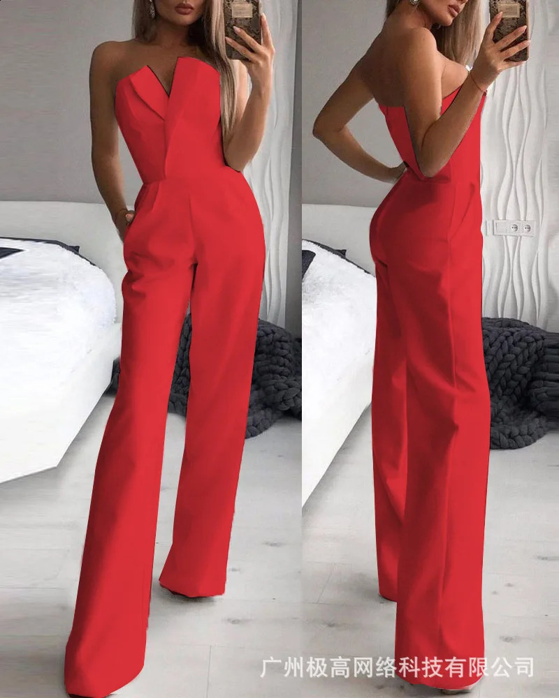 Jumpsuits for Women Jumpsuits Sexy Strapless Slim Office Lady Elegant Chic Sleeveless Black White Red Casual Romper Bodysuit 250827