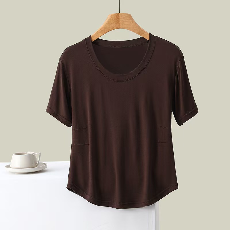 K2177 Cotton short-sleeved T-shirt for women in summer, Korean style, round neck, slim fit, pleated design, comfortable and breathable