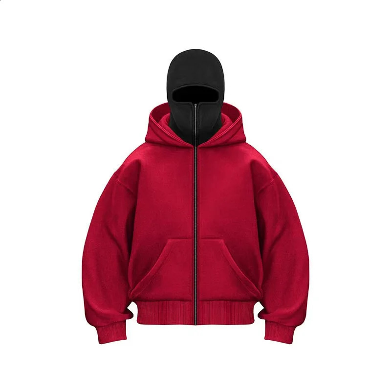 2025 Mens Balaclava Hoodies Half Zip Up Pullover Double Hooded Fleece Sweatshirt Unisex Fall Winter Outfits For Men250827