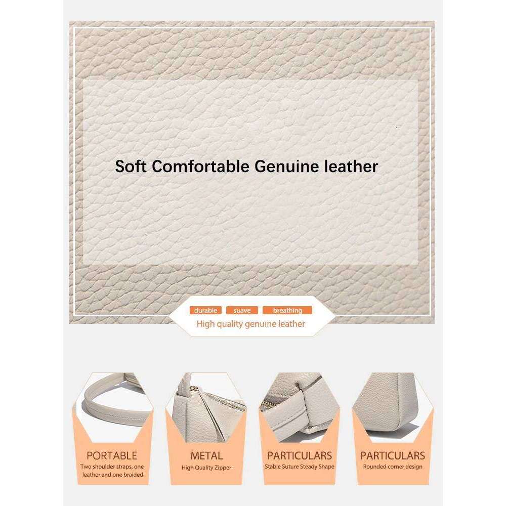 Zency Elegant Genuine Leather Top-Handle For Women Simple Shoulder Handbag Ladies Underarm Bag Beige Brown Top Zipper