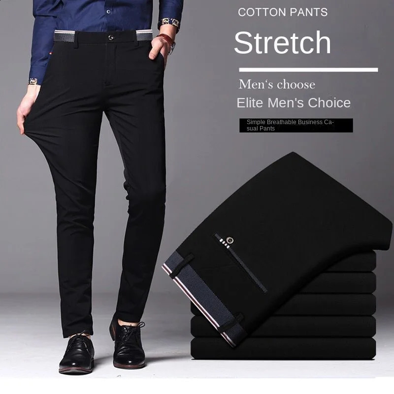 Black Suit Pants for Men Spring and Autumn Stretchy NonIroning Office Trousers Slim Fit Formal Dress 251110