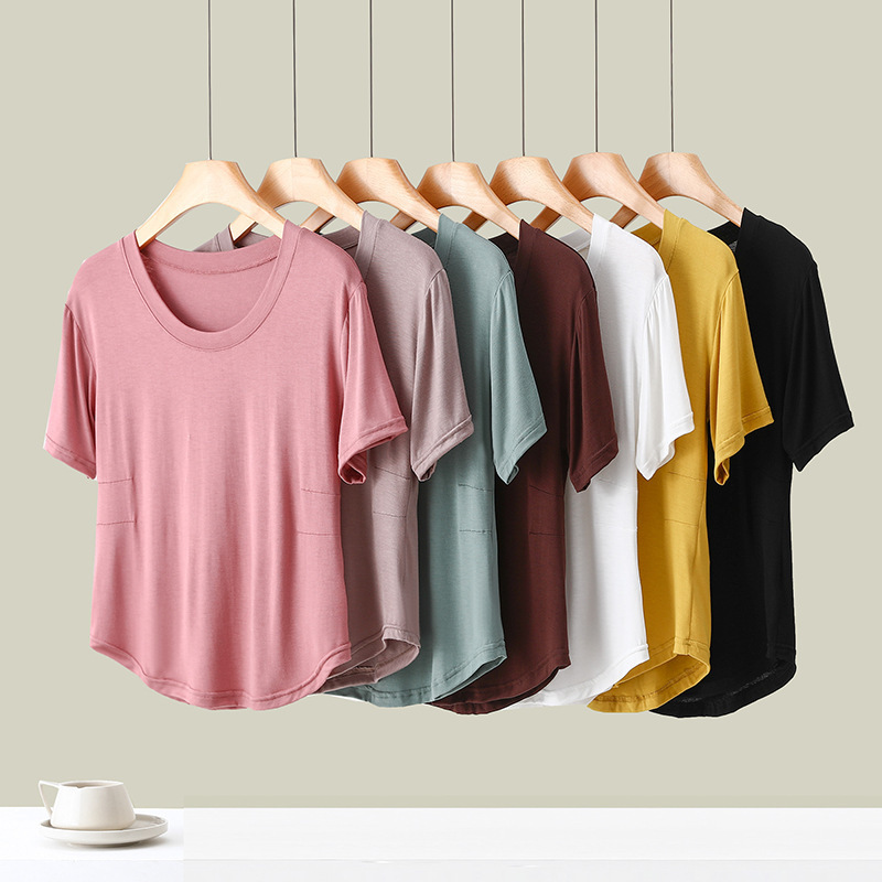 K2177 Cotton short-sleeved T-shirt for women in summer, Korean style, round neck, slim fit, pleated design, comfortable and breathable