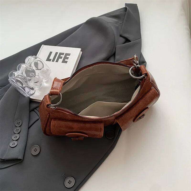 LEFTSIDE Fashion Double Pockets Design PU Leather Shoulder For Women 2025 Tend Female Crossbody Bag Underarm Bags Handbags