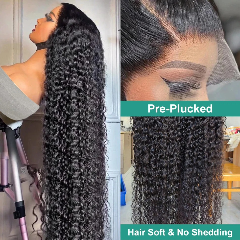 250 Density 36 Inch Brazilian Deep Wave Front Wig Water Wave 13x6 Hd Lace Frontal Wig 13x4 Curly Human Hair Wigs Wear And Go For Women