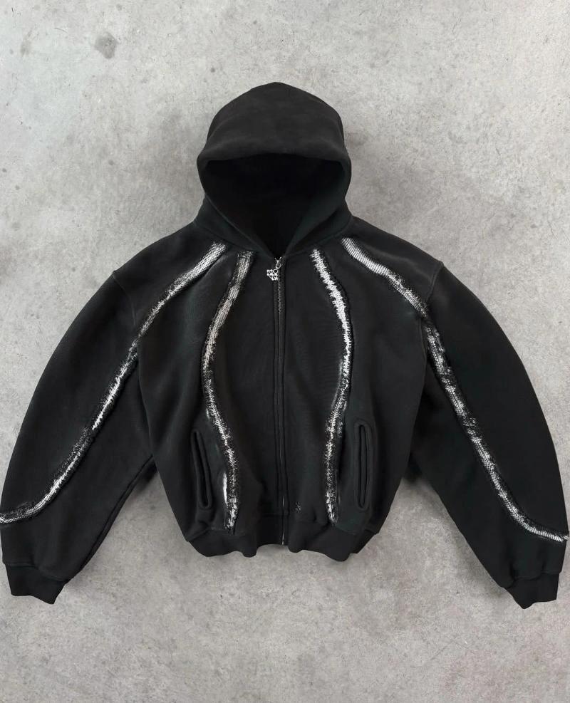 Men's Hoodies Spring American Rhinestone Design Cardigan Zipper Sweatshirt Trendy Brand High-end Couple Casual Short Gothic Jacket