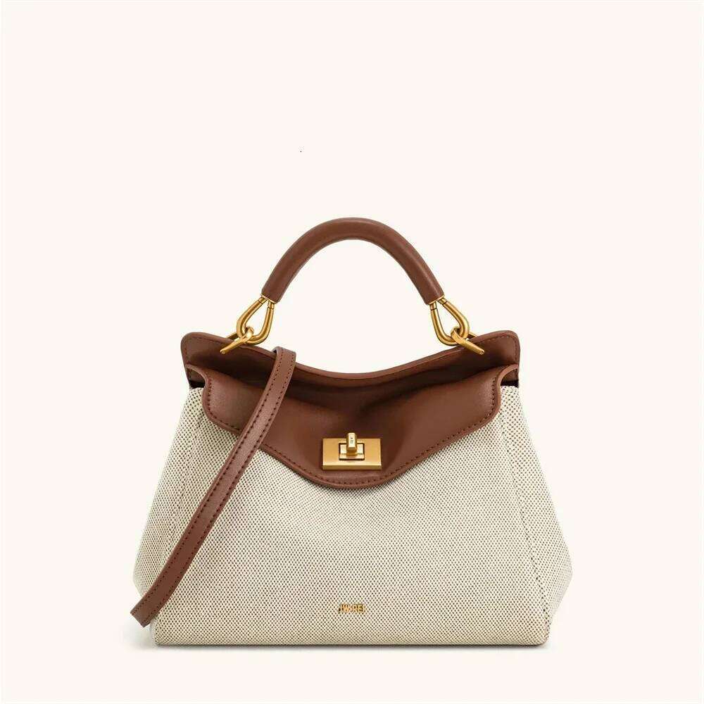 JW PEI Handbag Female 2025 New Canvas Brown Lucia Lock Buckle Shoulder Crossbody Senior Sense Of Light Waist Bag 250806