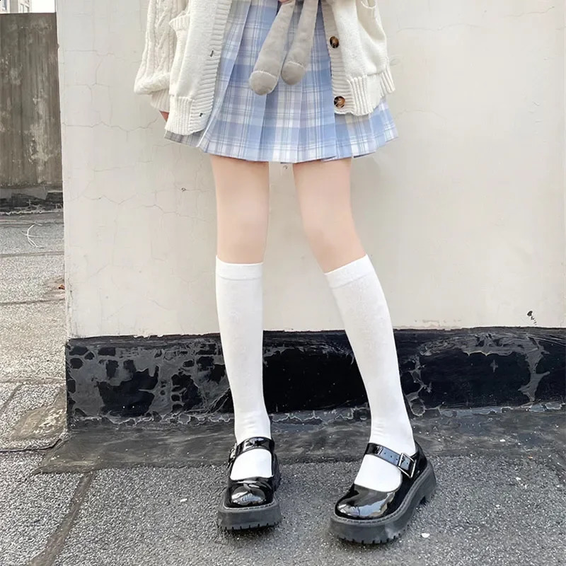 Solid Color Black White Long Socks Stockings JK Japan Style School Thigh High Stockings Lolita Kawaii Cute Knee High Socks 250827