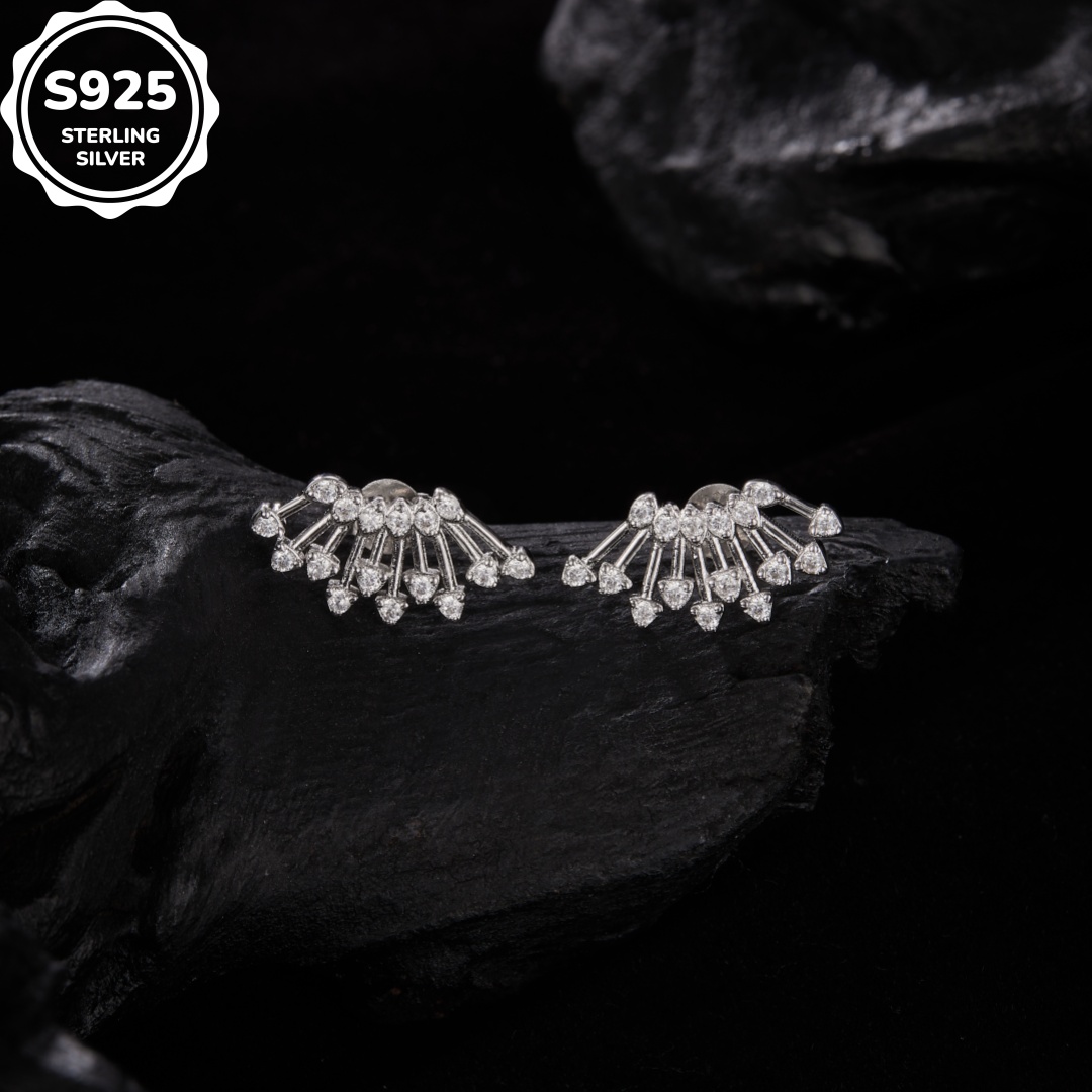 MT 925 Sterling Silver Cubic Zirconia Half Sun Stud Earrings for Women, 18K Gold Plated Sunshine Hypoallergenic Earring Fashion Jewelry