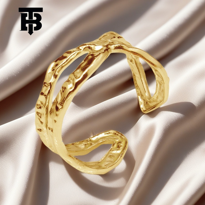 Free Shipping For New Designer Accessories Cross-border Geometric Stainless Steel Ring Simple Plain Hollow Adjustable Titanium Steel Jewelry For Women