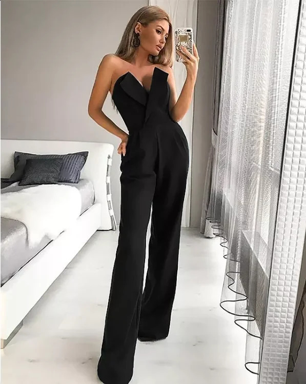 Jumpsuits for Women Jumpsuits Sexy Strapless Slim Office Lady Elegant Chic Sleeveless Black White Red Casual Romper Bodysuit 250827